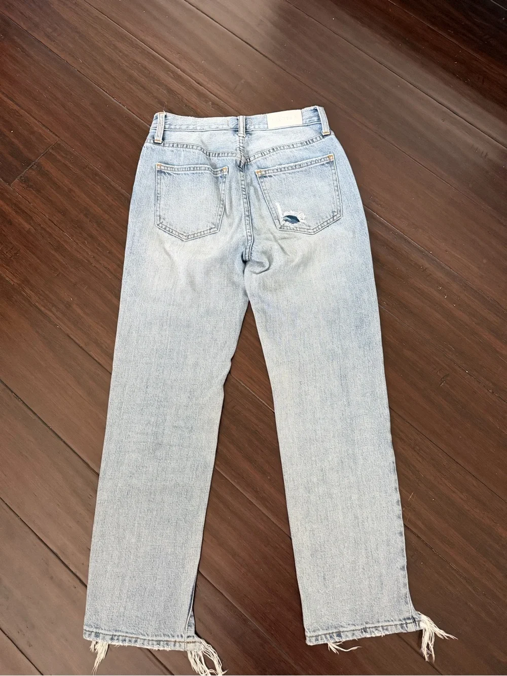 Pistola High Rise Straight Jeans light wash distressed raw hem 24 - Picture 2 of 4